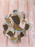 Wildflower Filled Cowboy Boots with Western Cowboy Hat and Laso - Vinyl Sticker