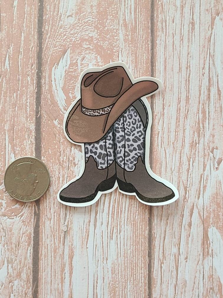 Leopard Print Western Cowboy Boots with Hat - Vinyl Sticker