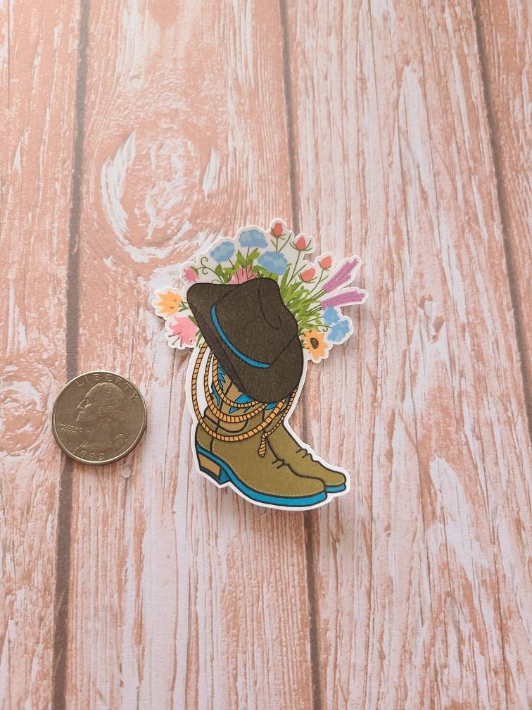 Wildflower Filled Cowboy Boots with Western Cowboy Hat and Laso - Vinyl Sticker