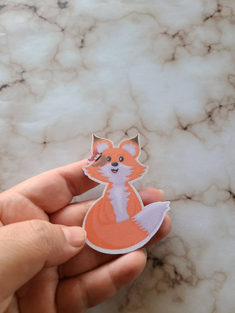 Playful Fox and Butterfly - Vinyl Sticker