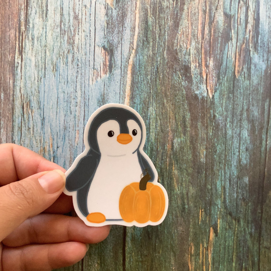 Penguin with Pumpkin Fall - Vinyl Sticker