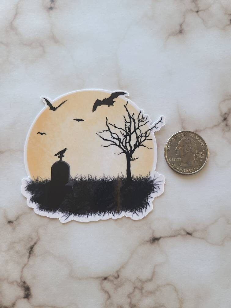 Spooky Halloween Full Moon Tombstone - Vinyl Sticker