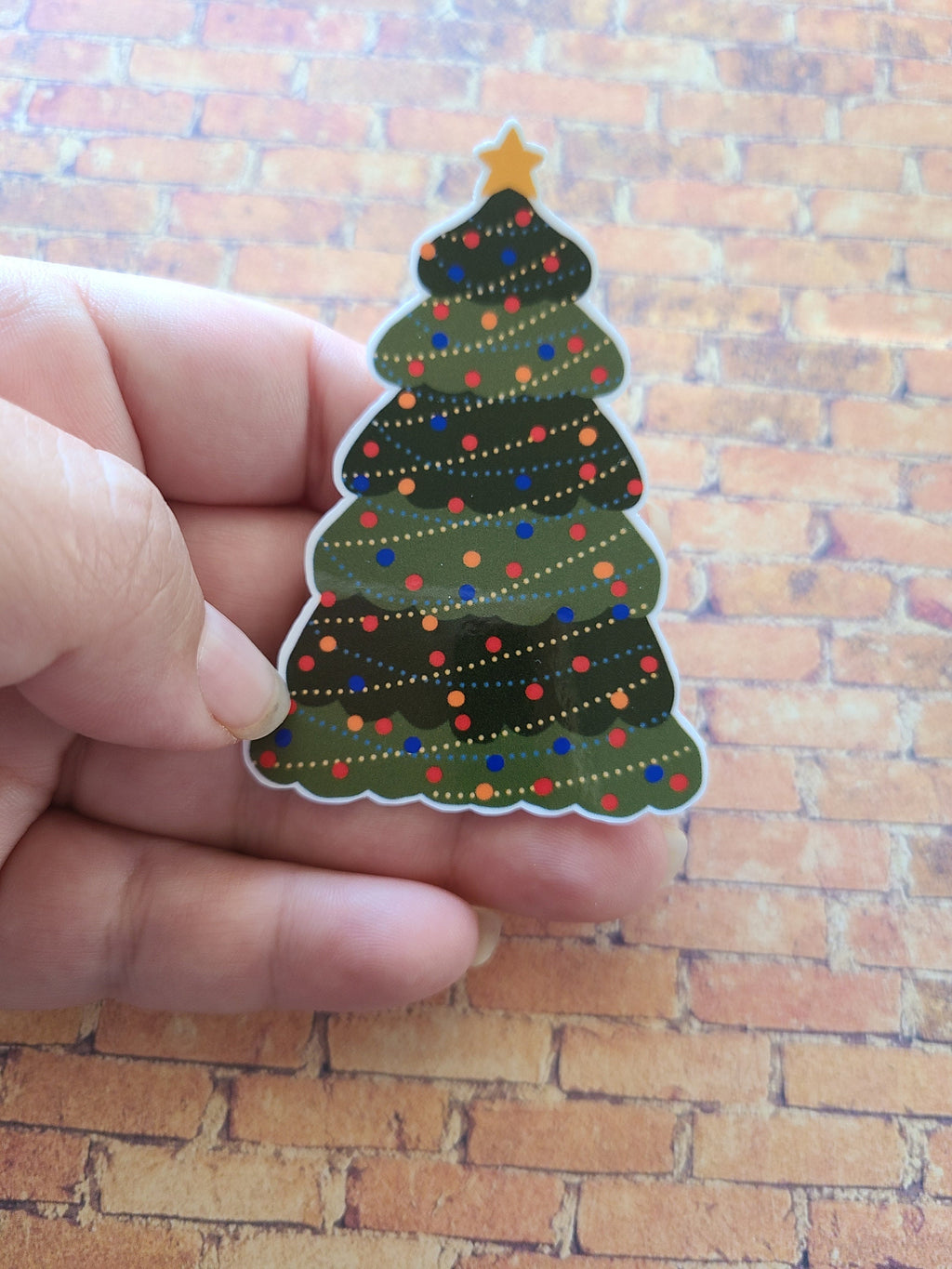 Decorated Green Christmas Pine Tree - Vinyl Sticker