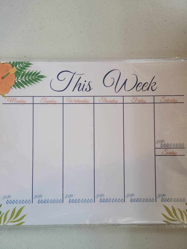 Weekly Planner Notepad- Tangerine Hibiscus (53 sheets) 8.5" x 11"