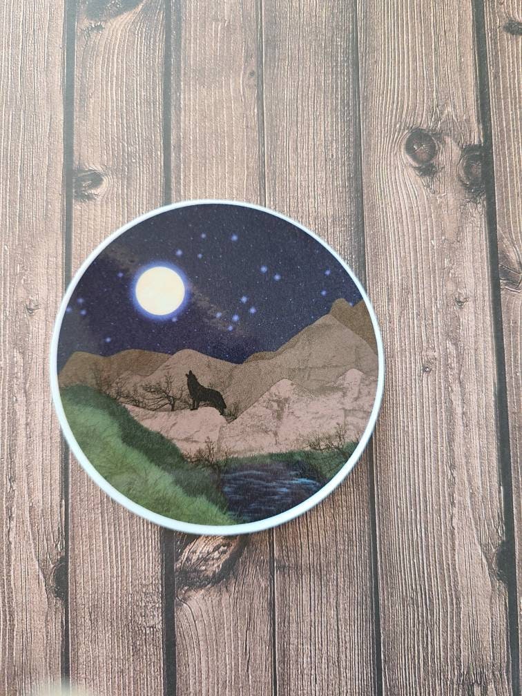 Howling Wolf with Full Moon and Stars -  Vinyl Sticker