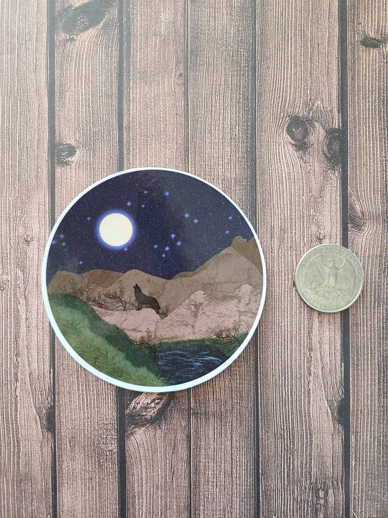 Howling Wolf with Full Moon and Stars -  Vinyl Sticker