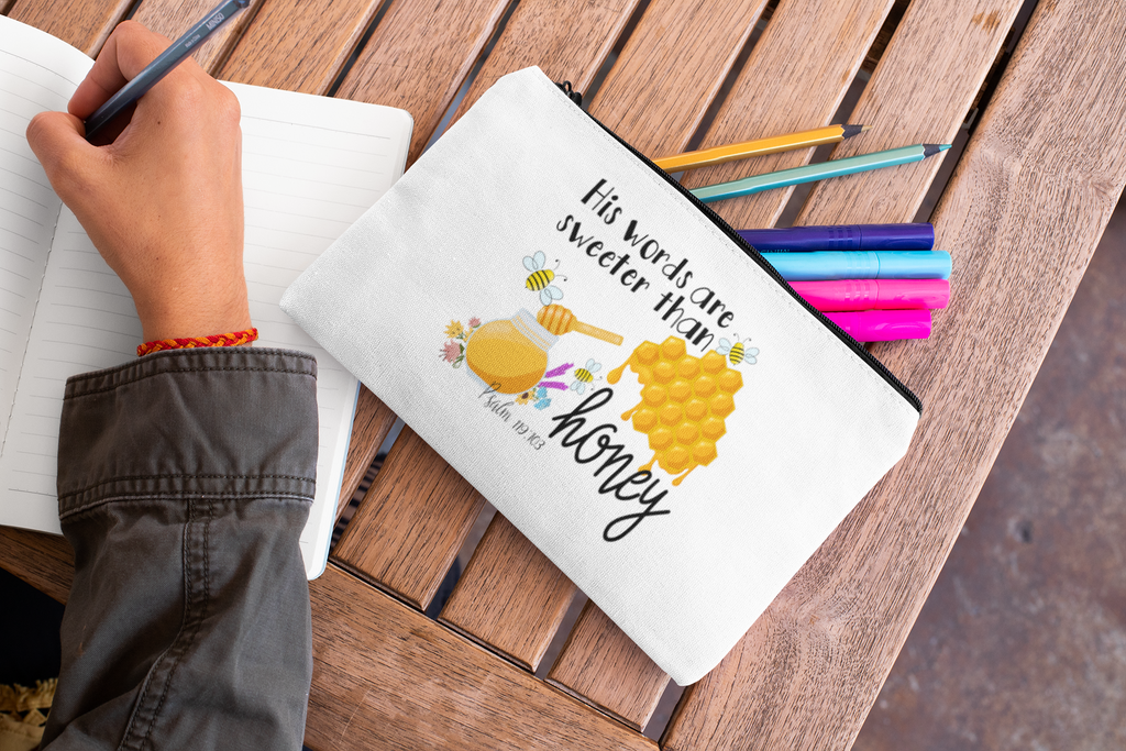His words are sweeter than honey- Psalm 119:103-Canvas Tote & Zipper Bag Set