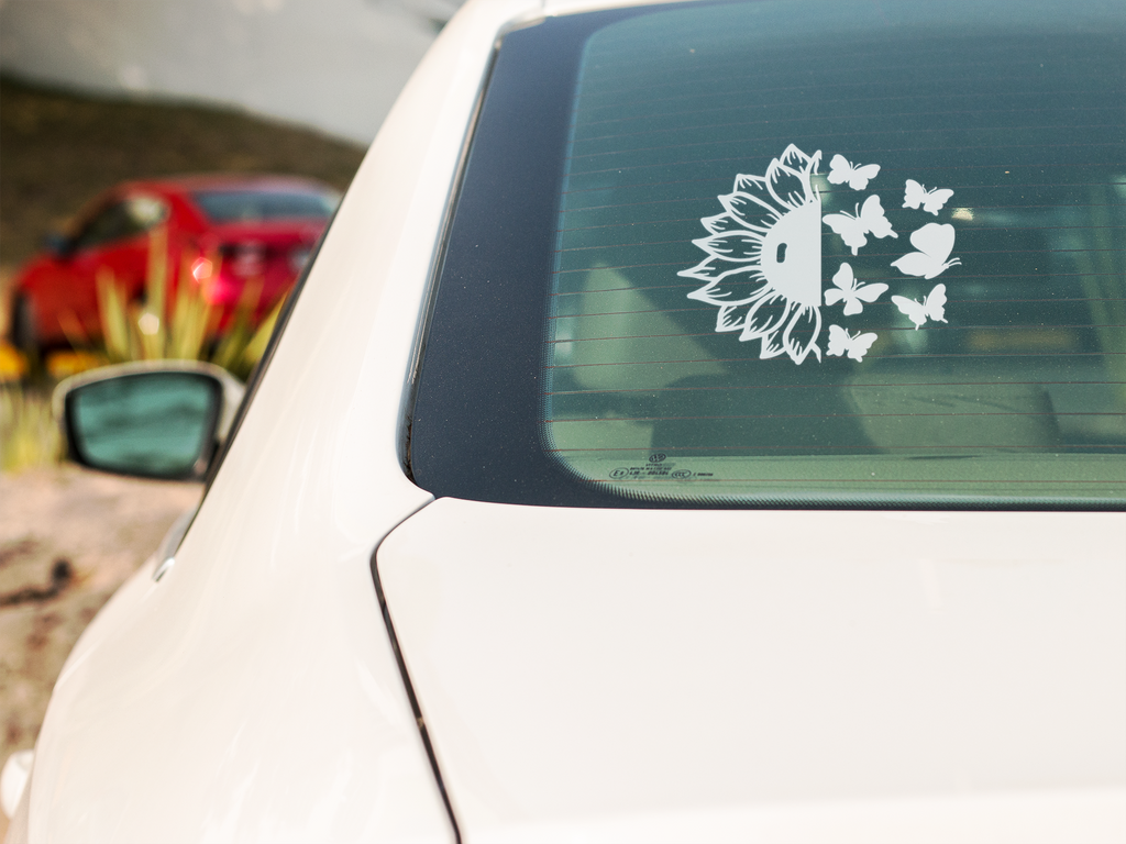 Sunflower with Butterflies Window Decal, Car Decal