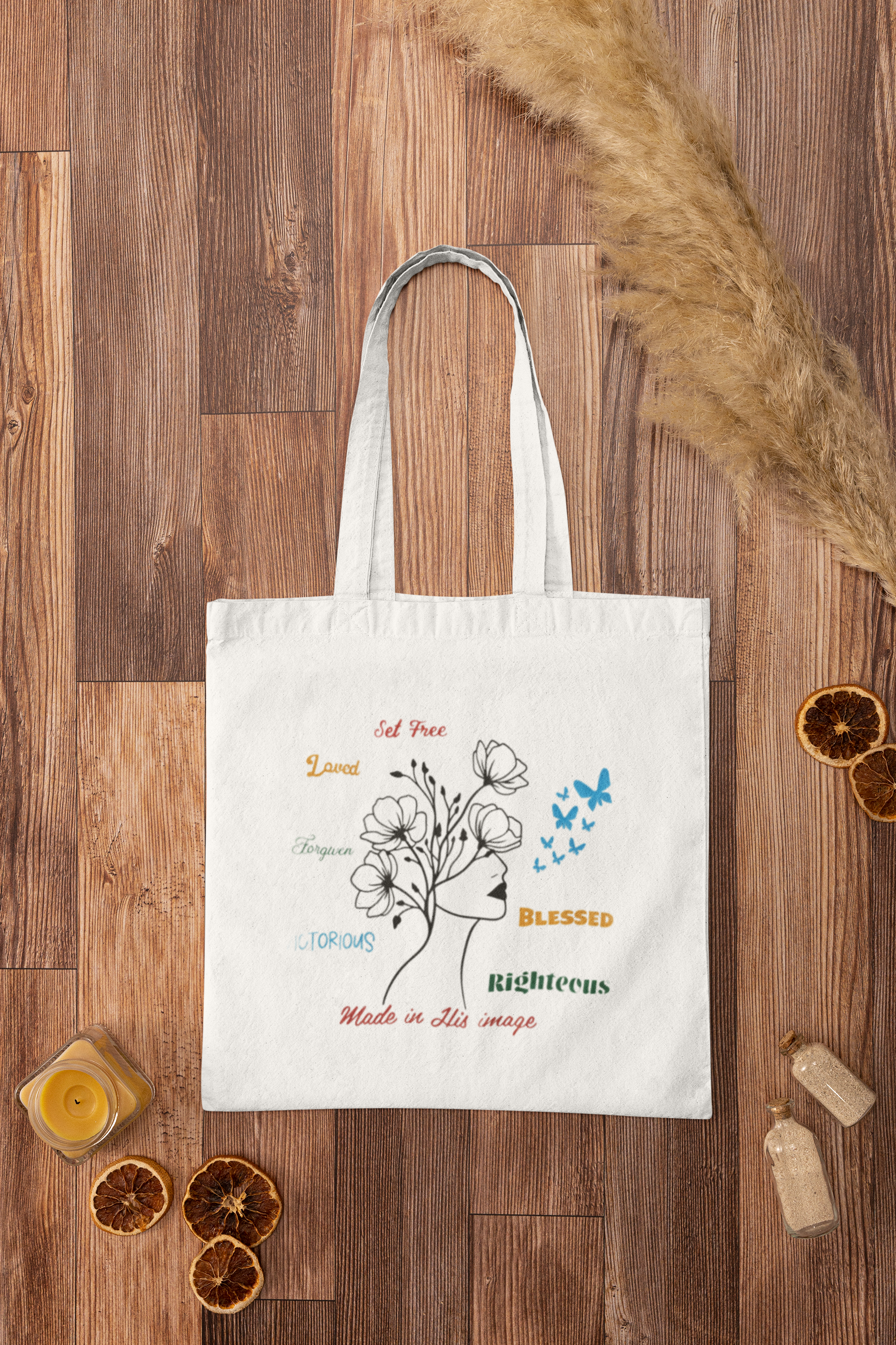 “Made in His Image” Christian Affirmation Tote Bag Set – Handmade Vinyl Design