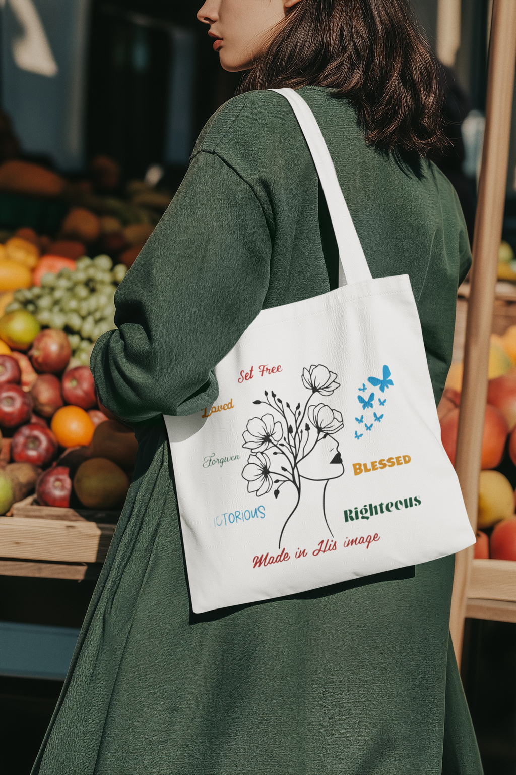 “Made in His Image” Christian Affirmation Tote Bag Set – Handmade Vinyl Design