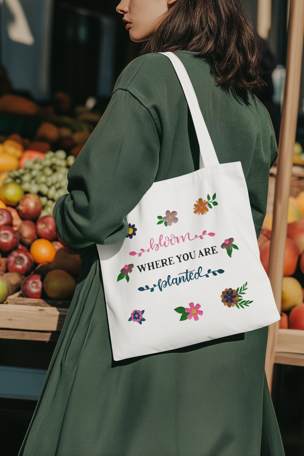 “Bloom Where You Are Planted” Floral Tote Bag Set – Handmade Vinyl Design