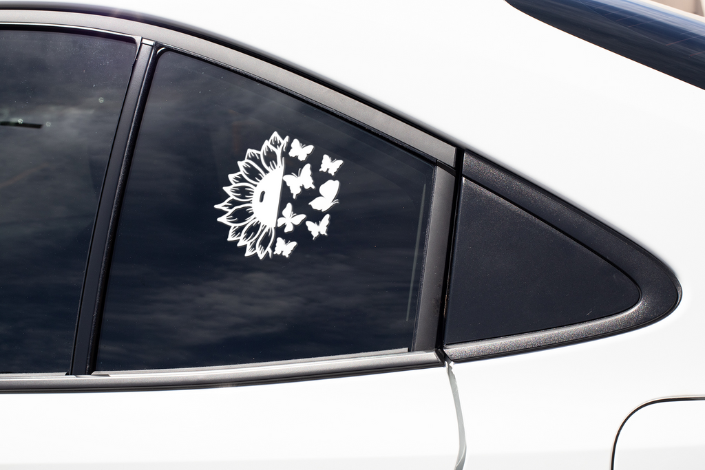 Sunflower with Butterflies Window Decal, Car Decal